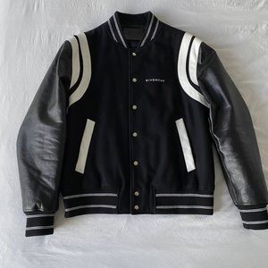 $3450 AUTH Givenchy Bomber Jacket Calfskin Leather Blend Black Embroidery SZ 56